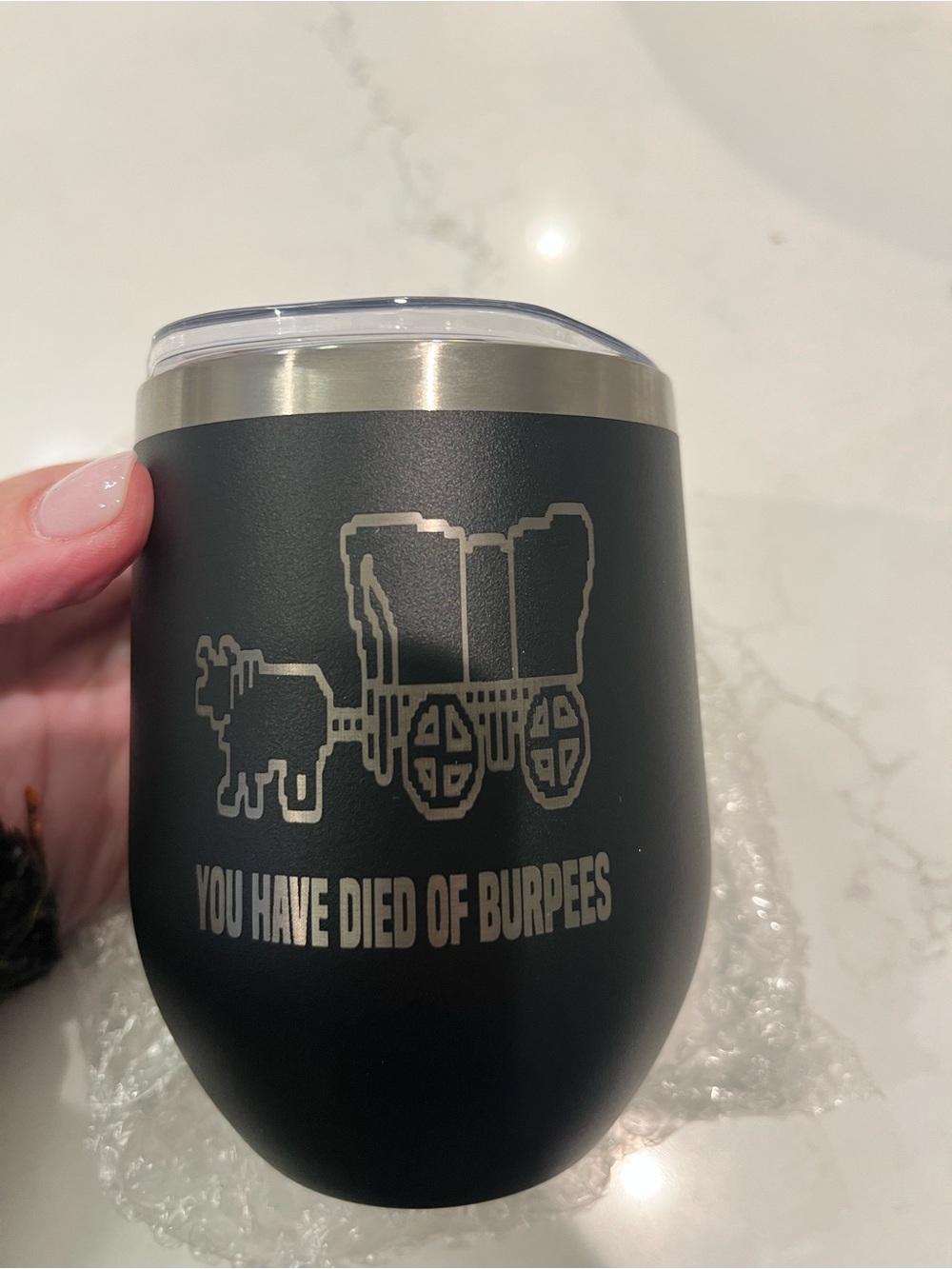 Constantly Varied Gear Matte Black Wine Tumbler with Wagon Etching